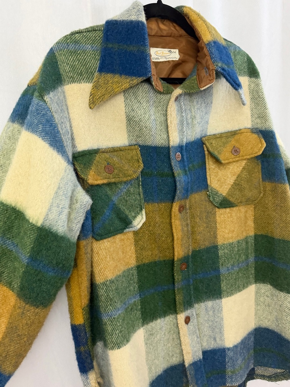 Vintage Bud Berma CPO Green & Yellow Plaid Wool Shacket Mens Size Large - Picture 2 of 5